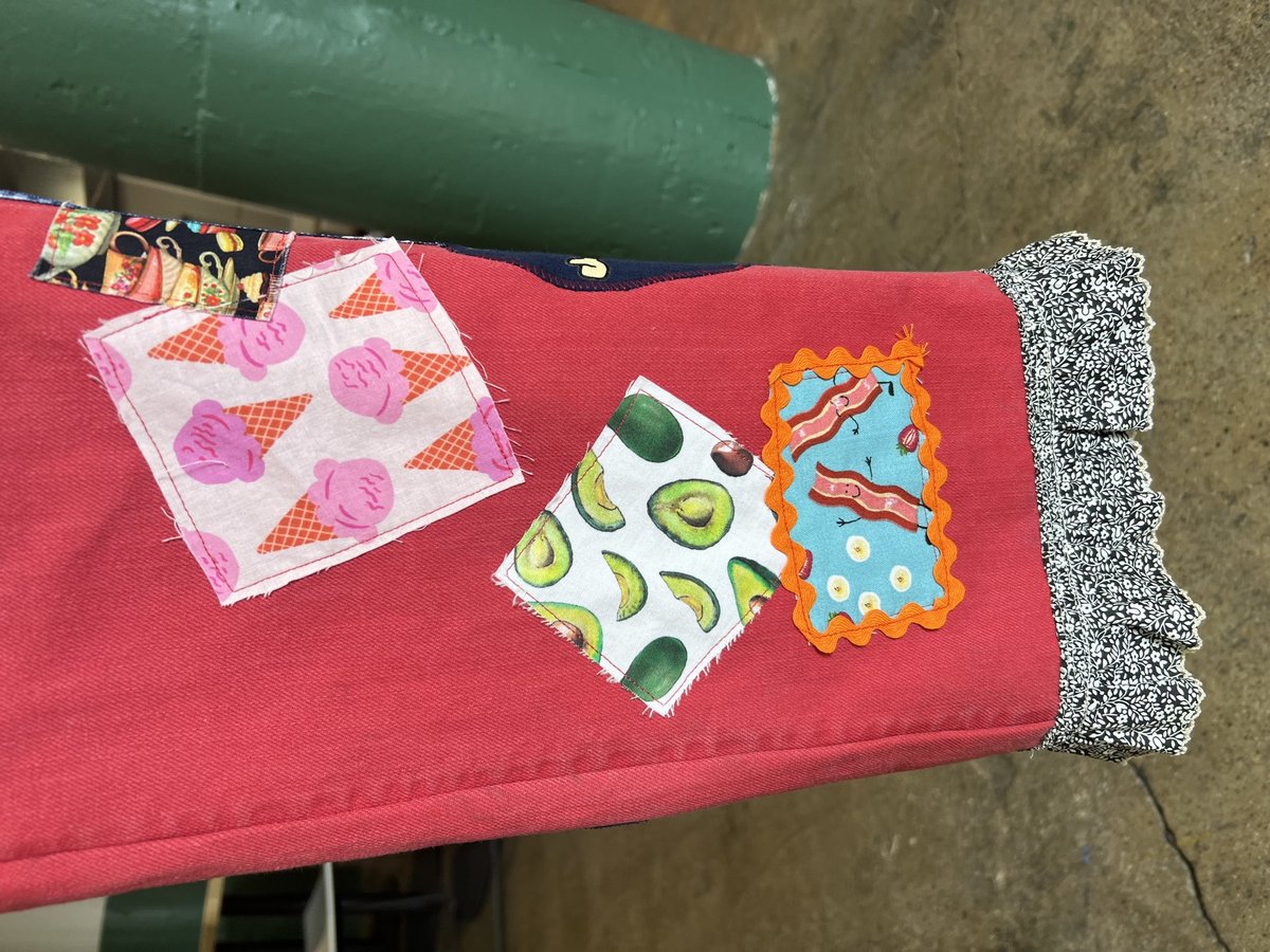 Funny food upcycled patchwork collage jeans