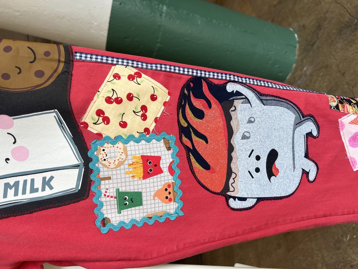 Funny food upcycled patchwork collage jeans