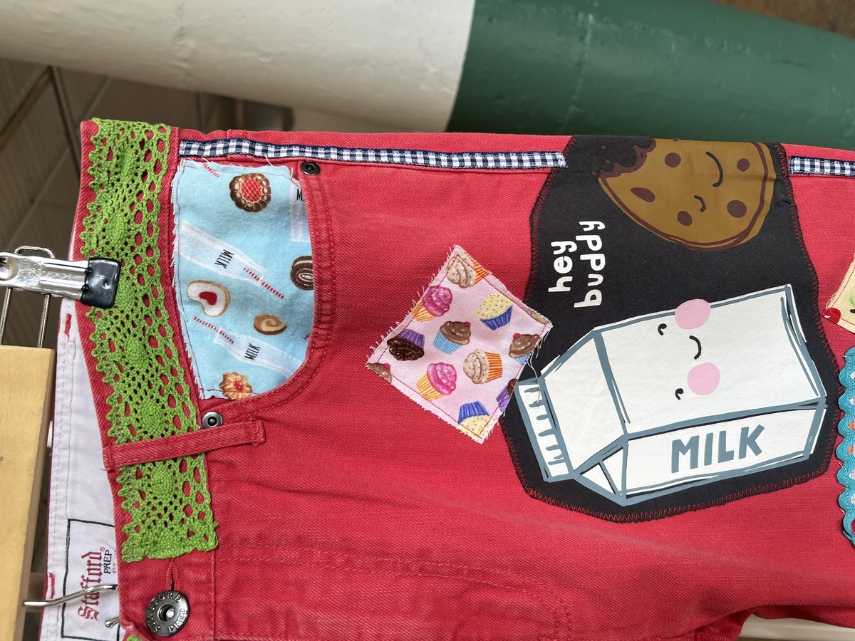 Funny food upcycled patchwork collage jeans