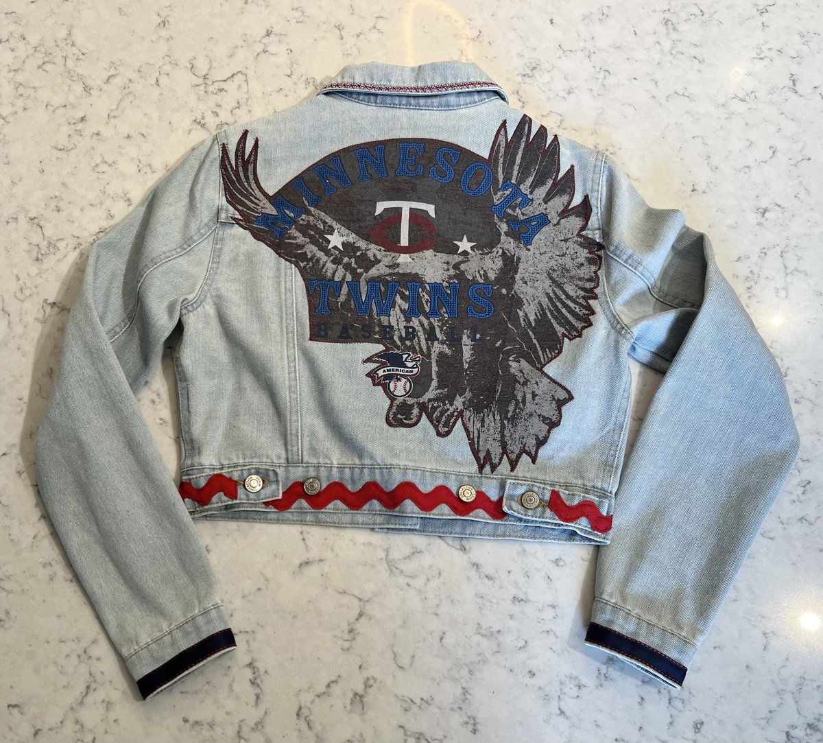 Twins collage upcycled jean jacket 