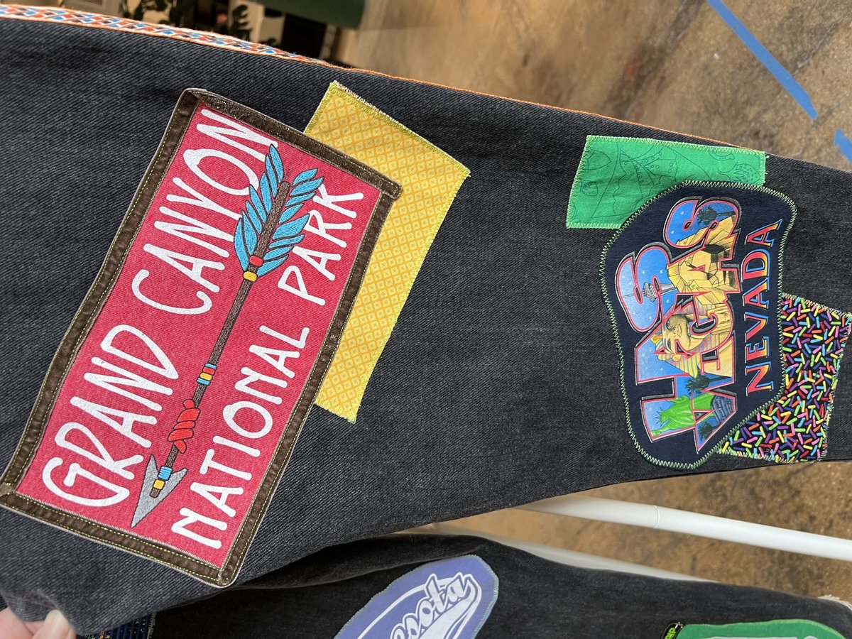 USA travel patchwork collage jeans