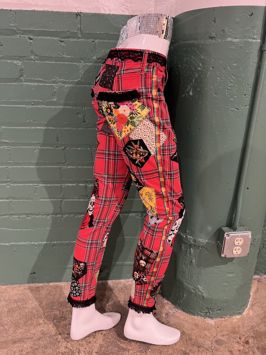 Red plaid fears patchwork upcycled pants