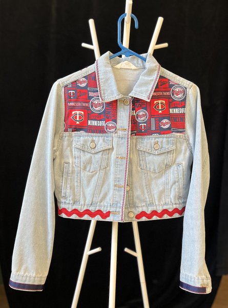 Twins collage upcycled jean jacket 