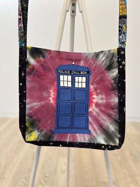 TARDIS tie dye tshirt crossbody bag purple 