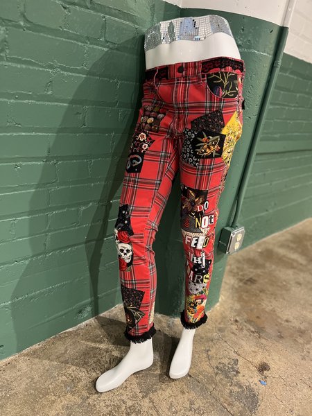 Red plaid fears patchwork upcycled pants