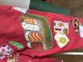 Funny food upcycled patchwork collage jeans
