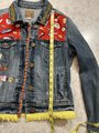 Sushi and rice custom upcycled patchwork jean jacket 