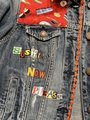 Sushi and rice custom upcycled patchwork jean jacket 