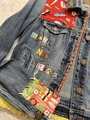 Sushi and rice custom upcycled patchwork jean jacket 