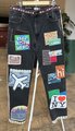 USA travel patchwork collage jeans
