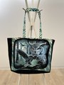 Owl tshirt market bag turquoise 