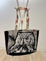 Owl tshirt market bag black and white