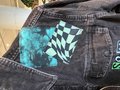 Demon Slayer tshirt patchwork upcycled brown corduroy jean jacket