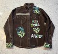 Demon Slayer tshirt patchwork upcycled brown corduroy jean jacket