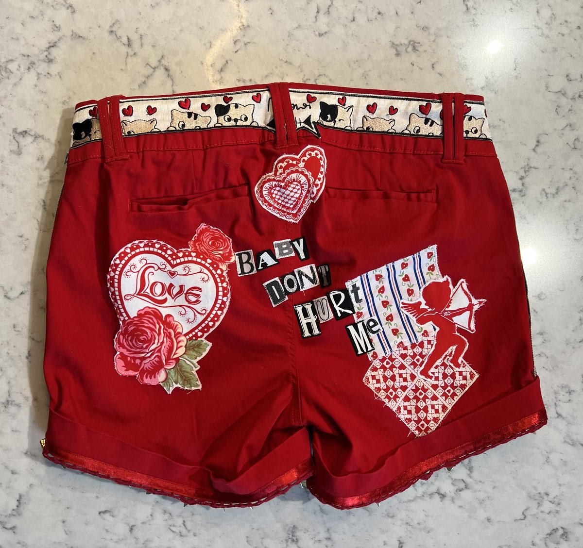 Cupid patchwork upcycled shorts