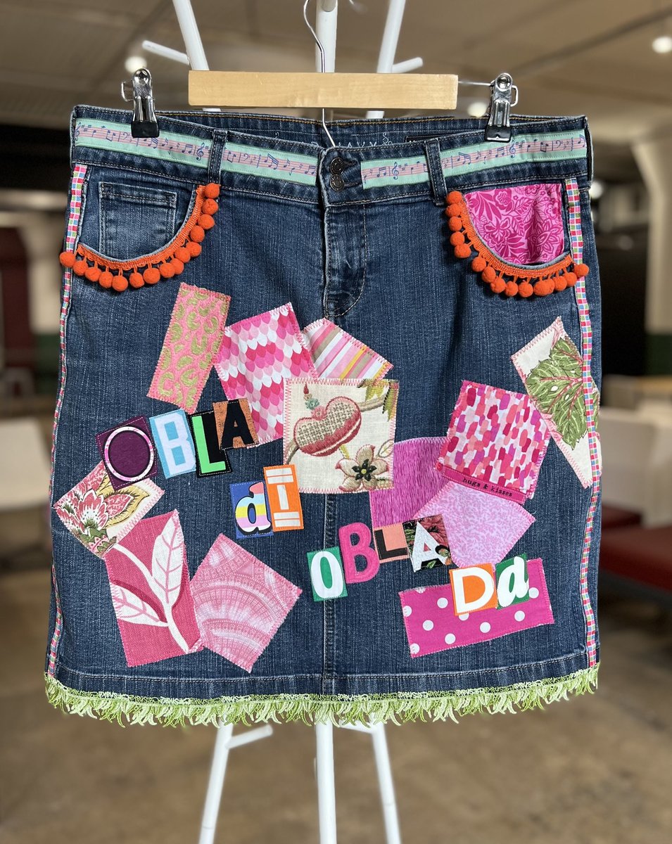 On La di Beatles patchwork upcycled Jean skirt