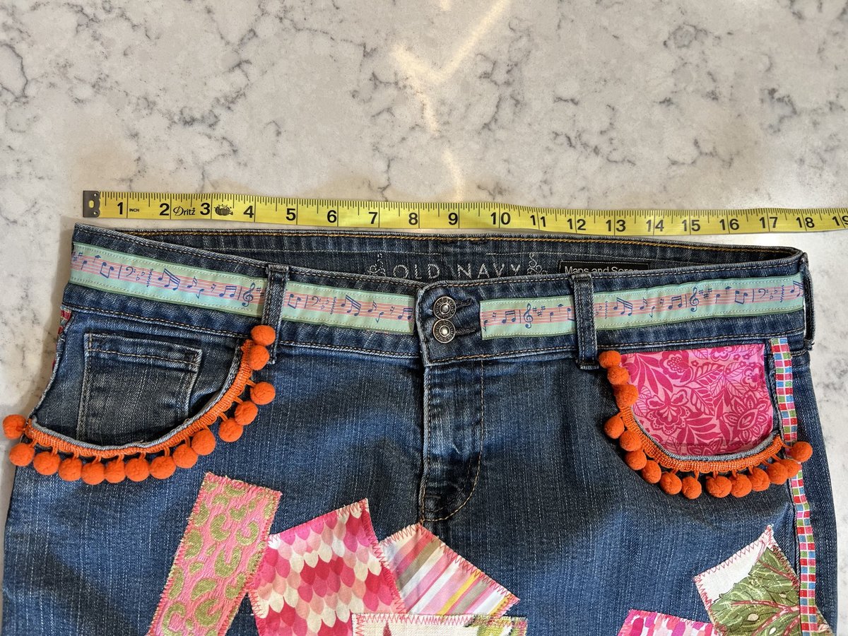 On La di Beatles patchwork upcycled Jean skirt