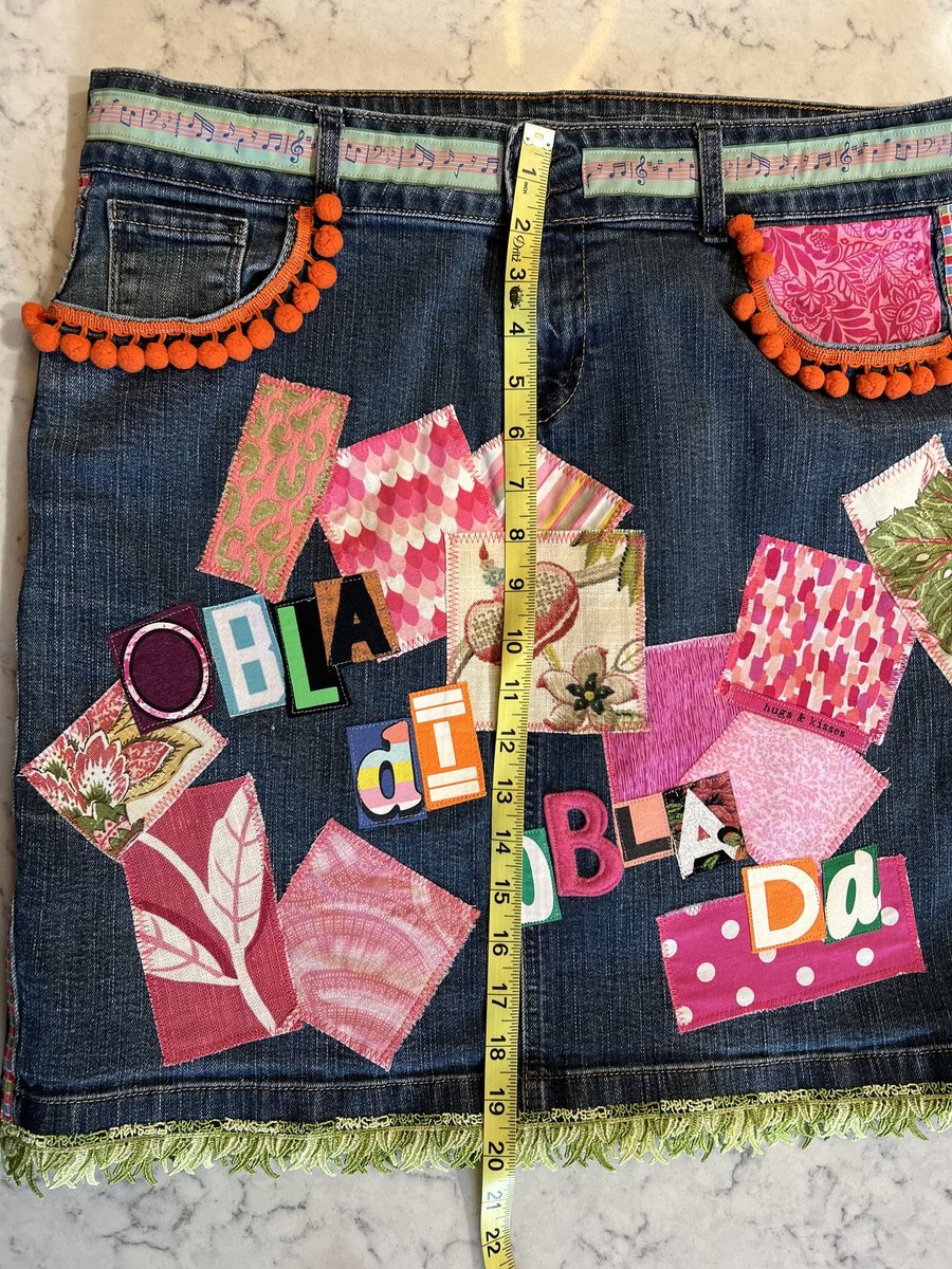 On La di Beatles patchwork upcycled Jean skirt