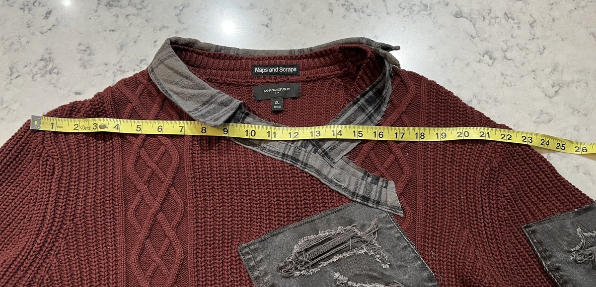 Burgundy patchwork and ragged sweater