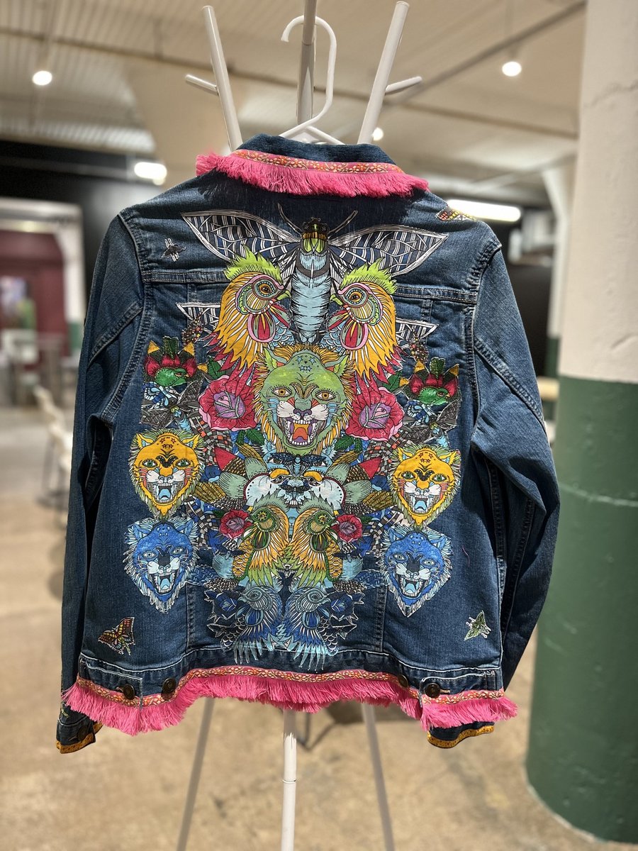 Animal collage patchwork upcycled Jean jacket. 