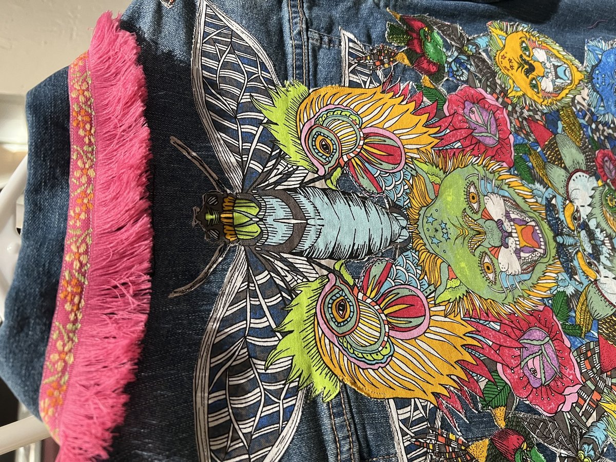 Animal collage patchwork upcycled Jean jacket. 