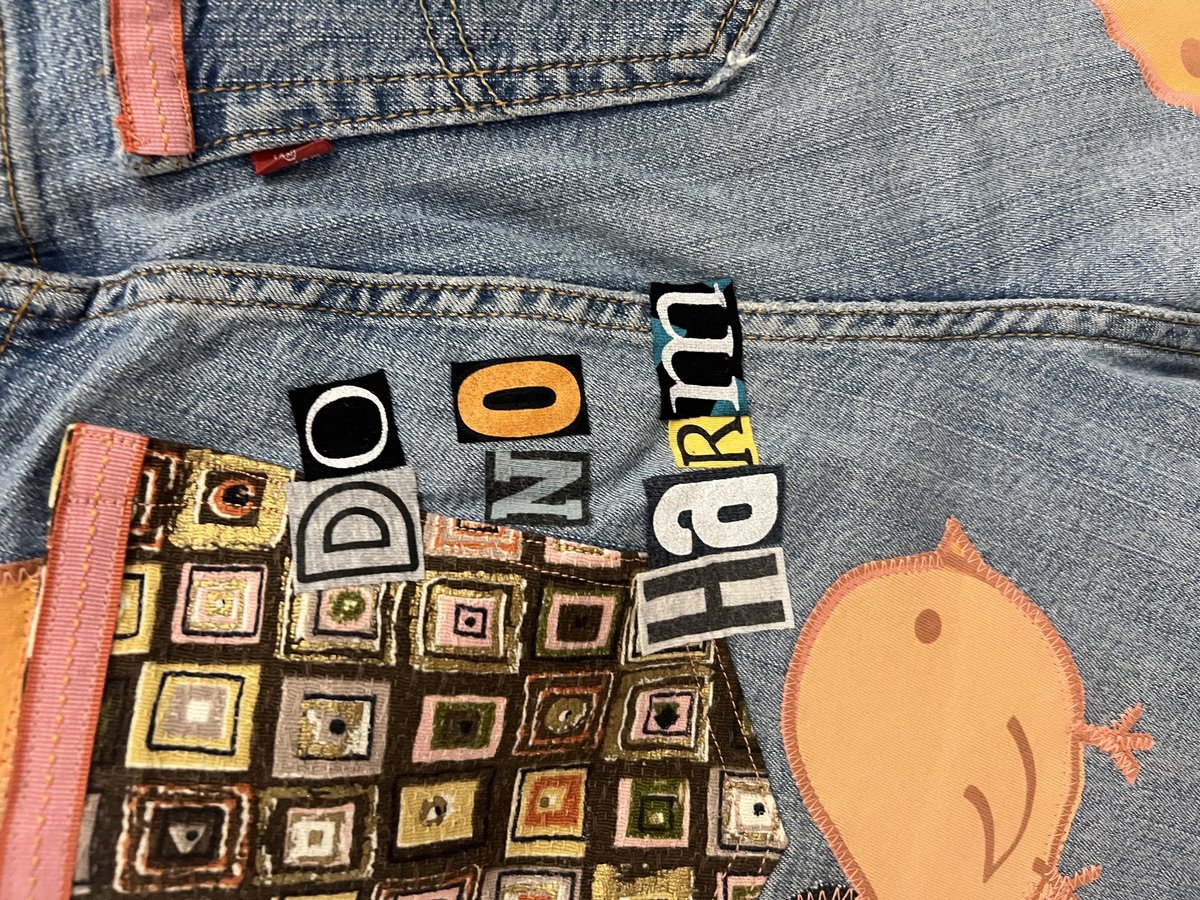 Do no harm upcycled custom patchwork collage shorts 16