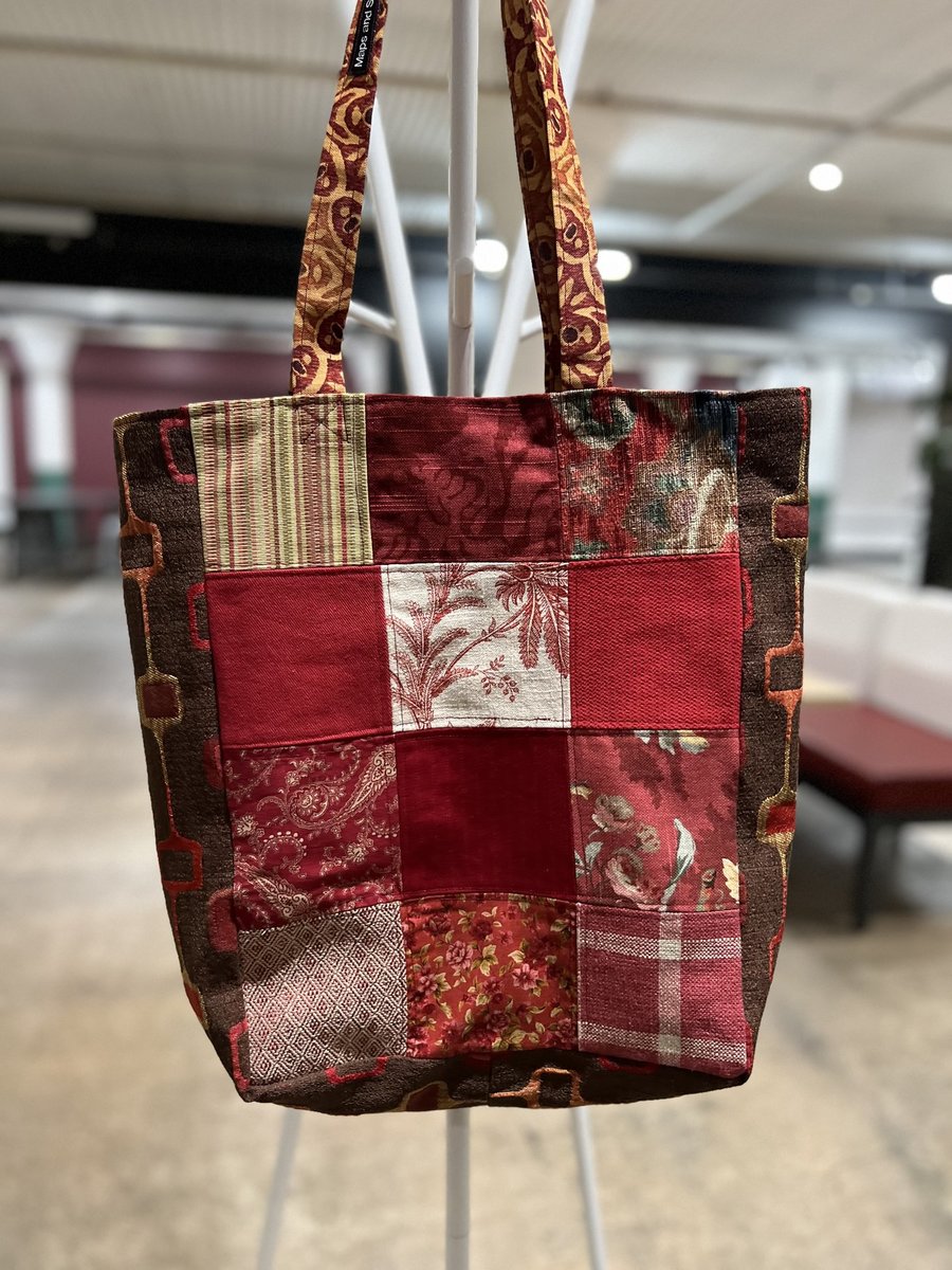 Burgundy scrap squares market bag