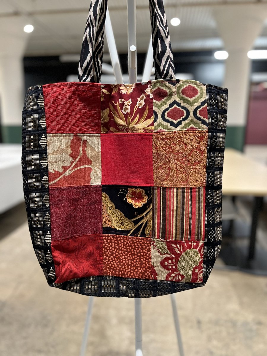 Burgundy and black scrap squares market bag