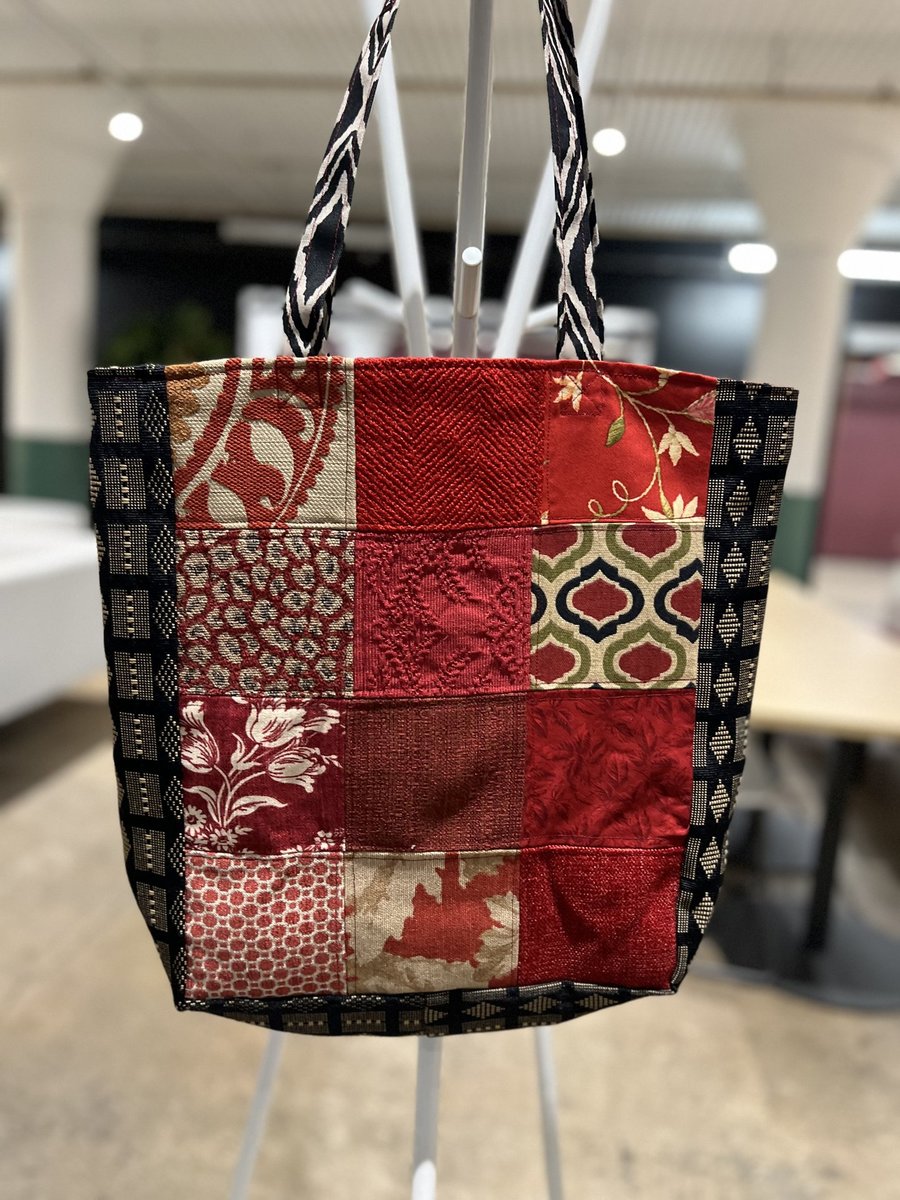 Burgundy and black scrap squares market bag