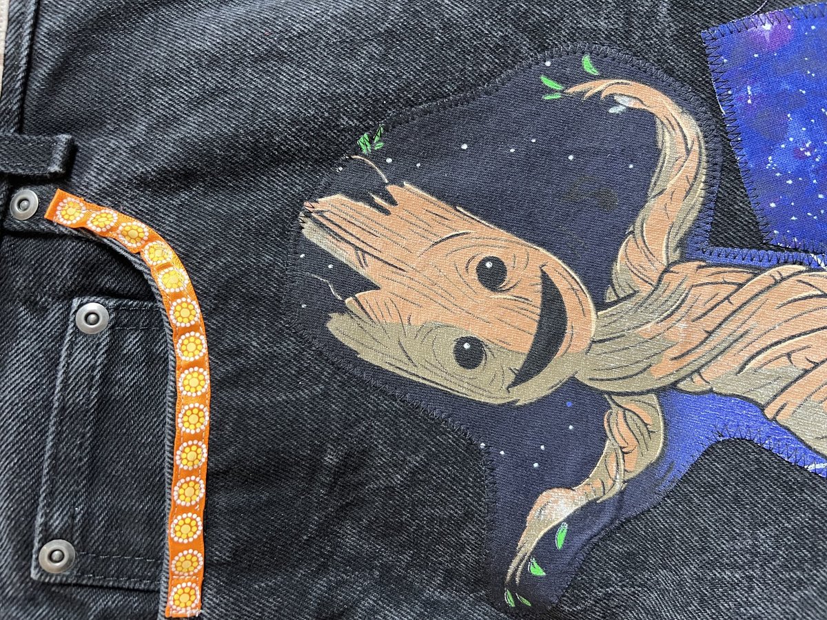 I am Groot upcycled collage shorts