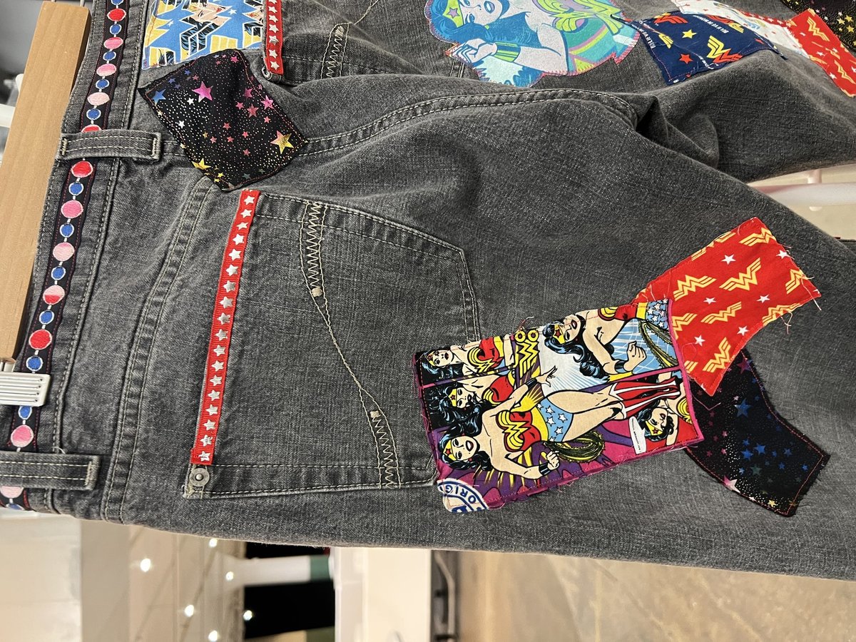 Wonder Woman custom patchwork collage Levi’s jeans