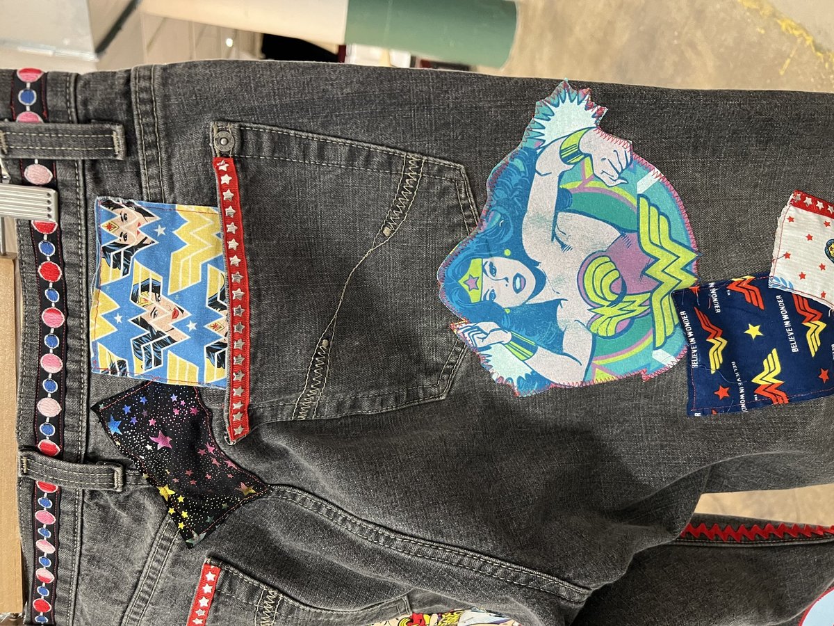 Wonder Woman custom patchwork collage Levi’s jeans