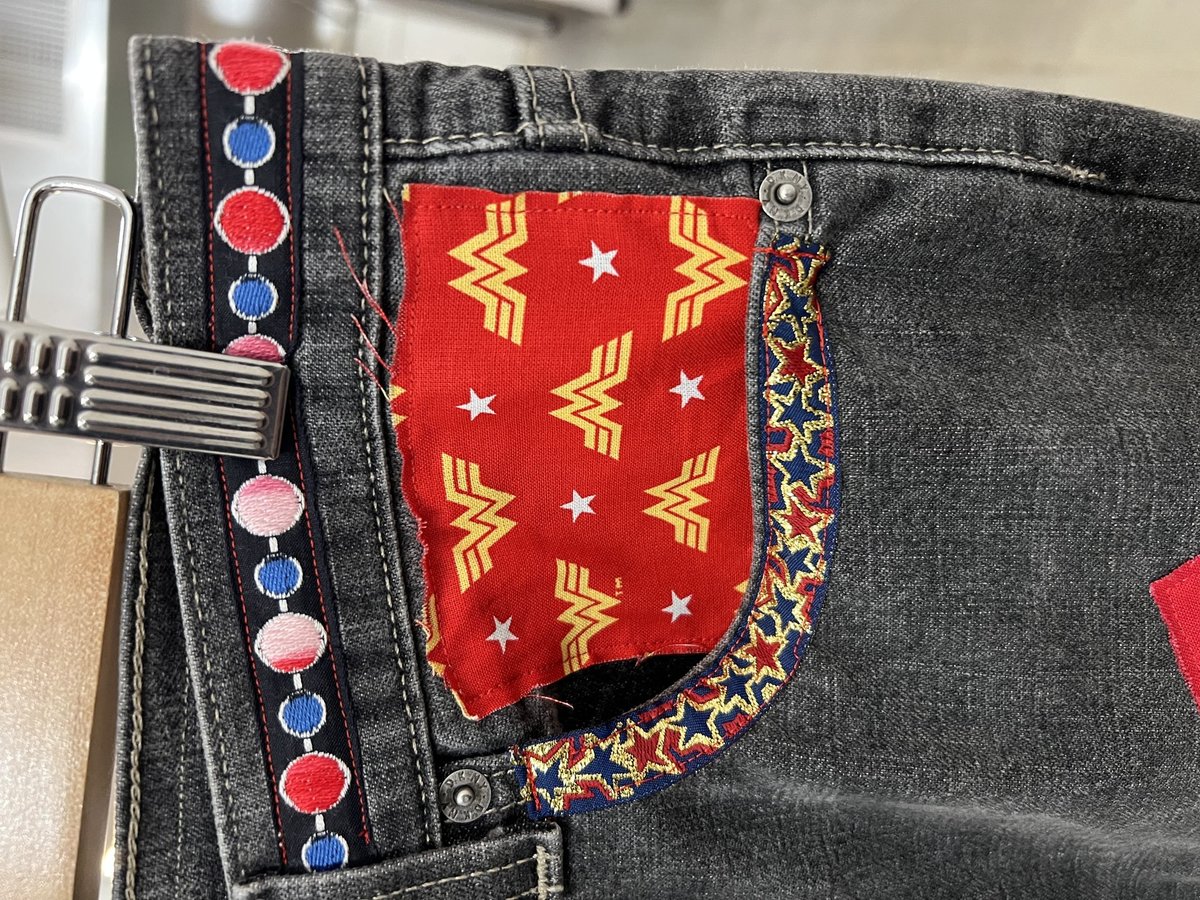 Wonder Woman custom patchwork collage Levi’s jeans