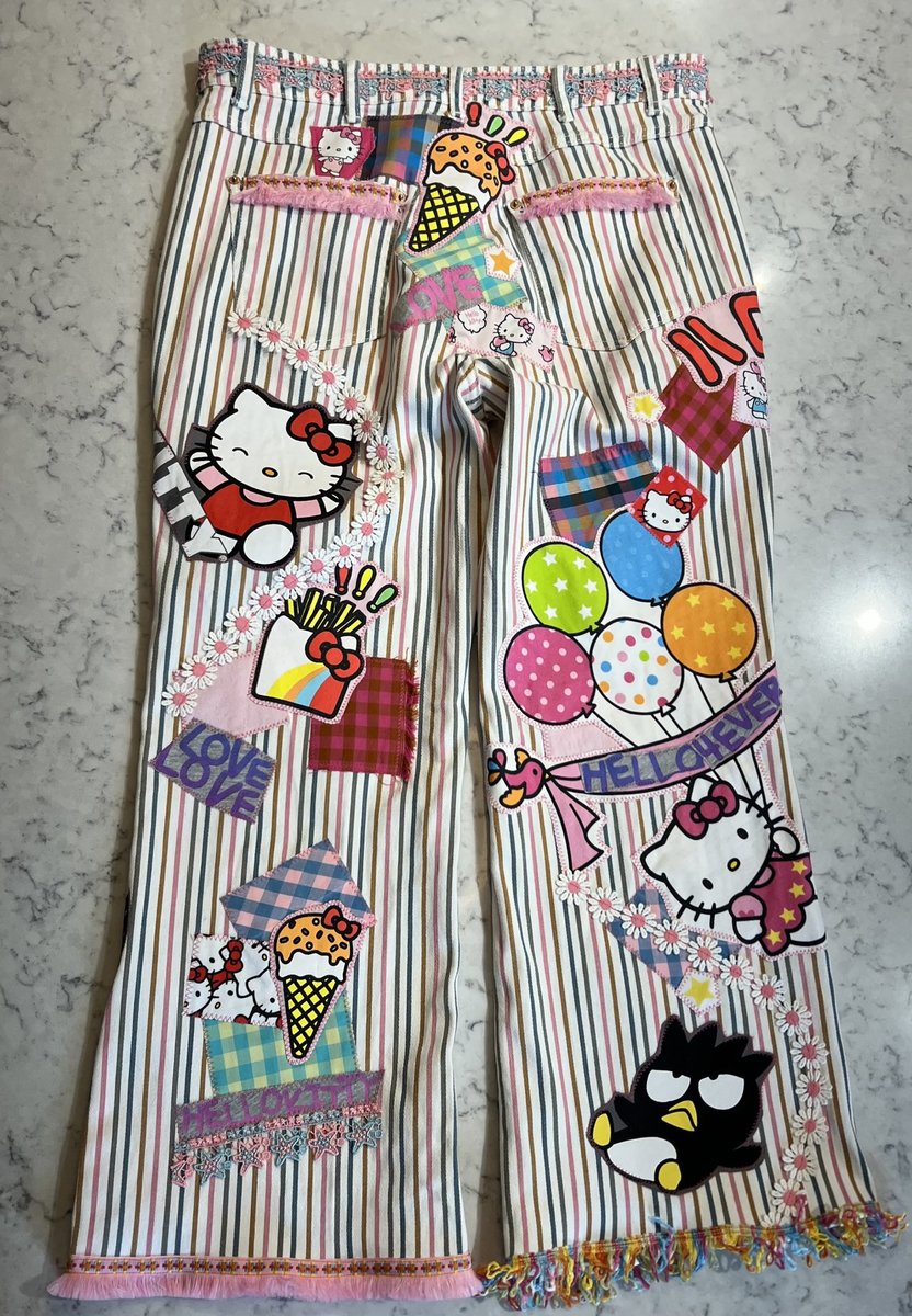 Hello kitty patchwork upcycled jeans