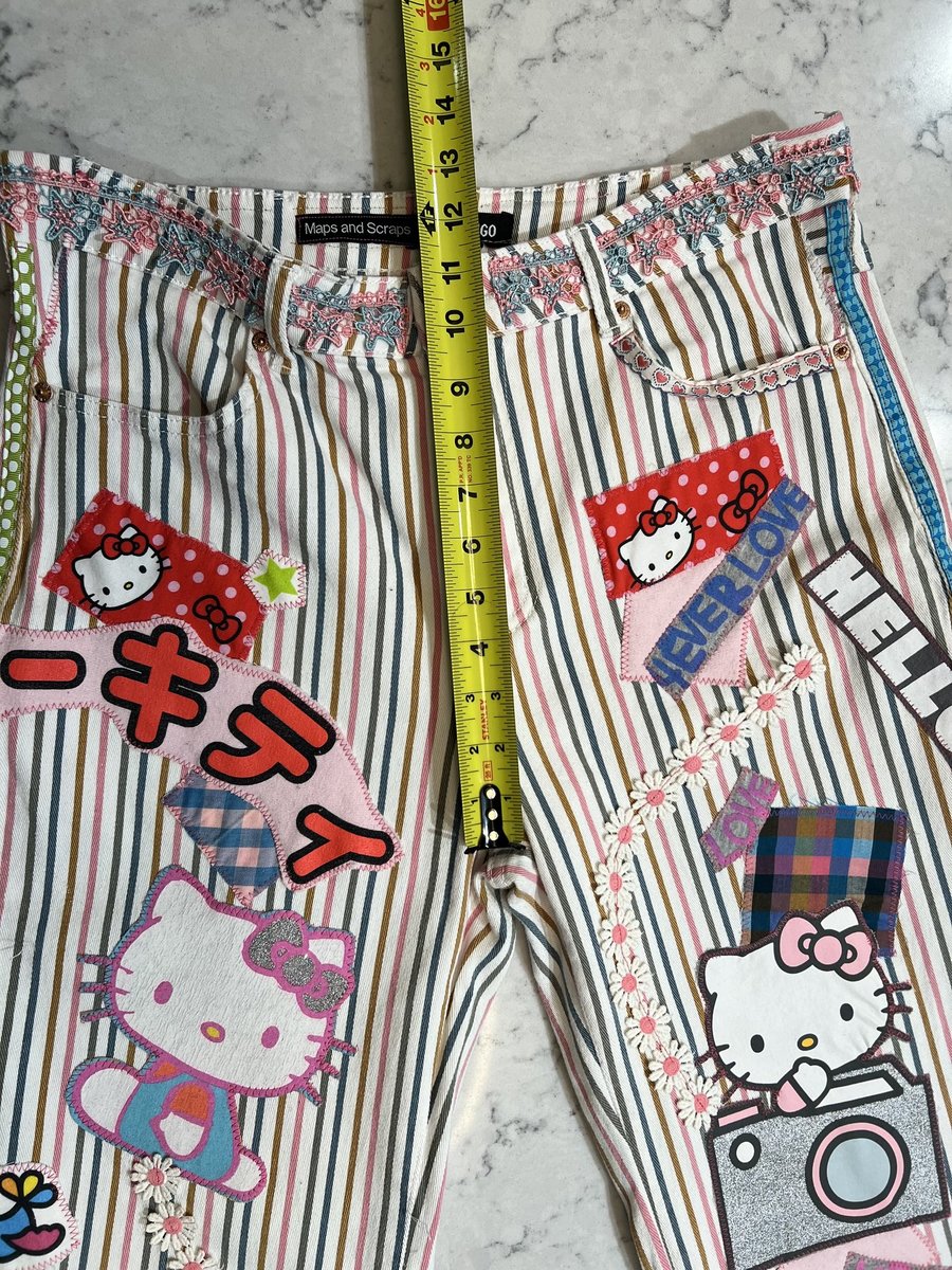 Hello kitty patchwork upcycled jeans