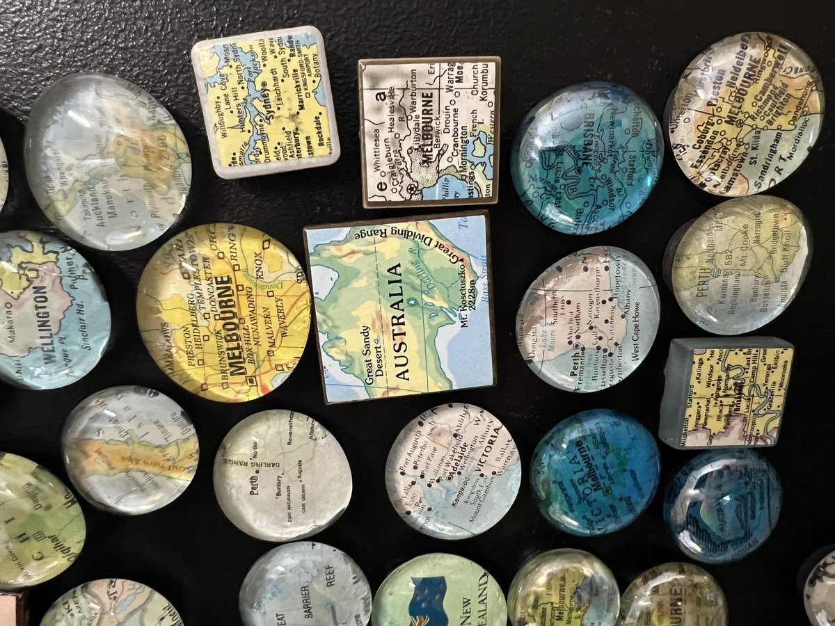 Upcycled map magnets one dozen