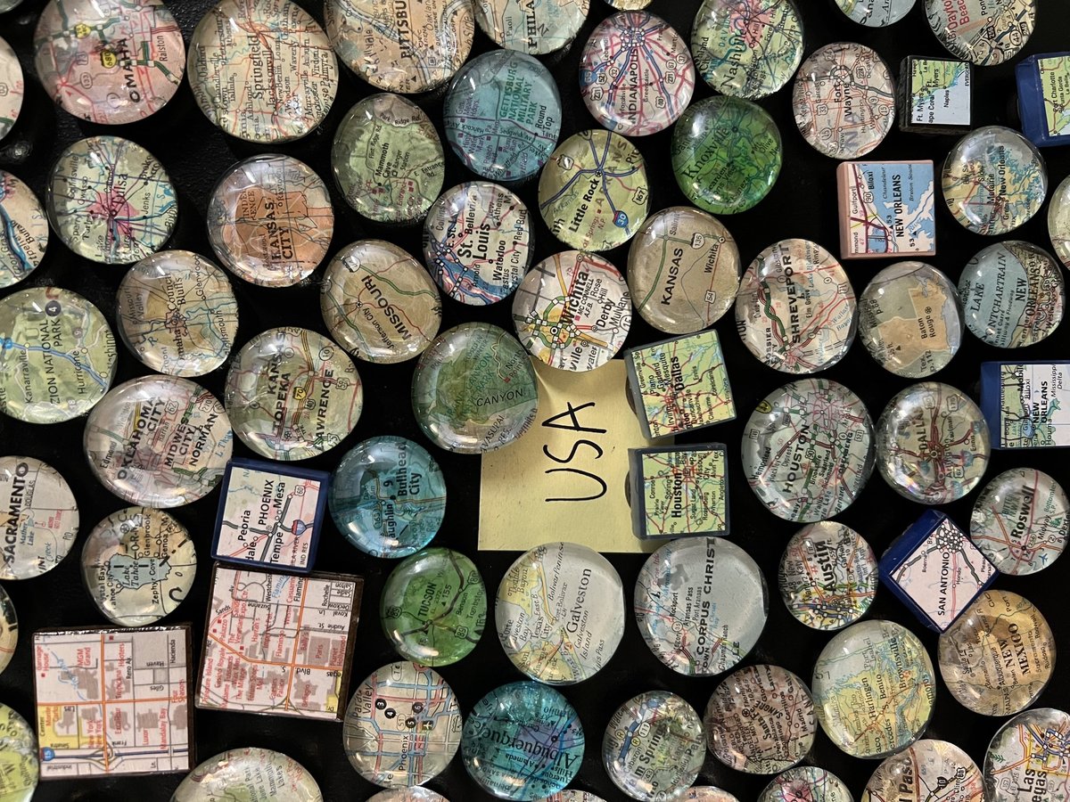 Upcycled map magnets one dozen