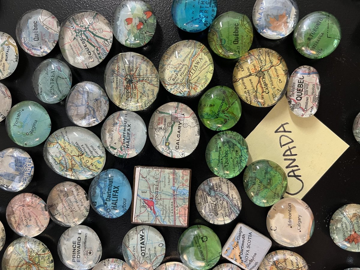 Upcycled map magnets one dozen