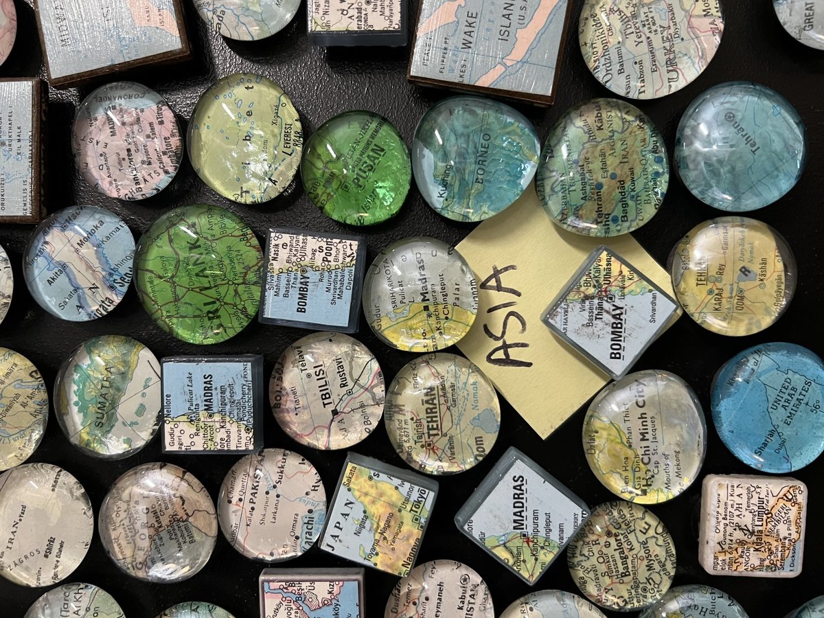 Upcycled map magnets one dozen
