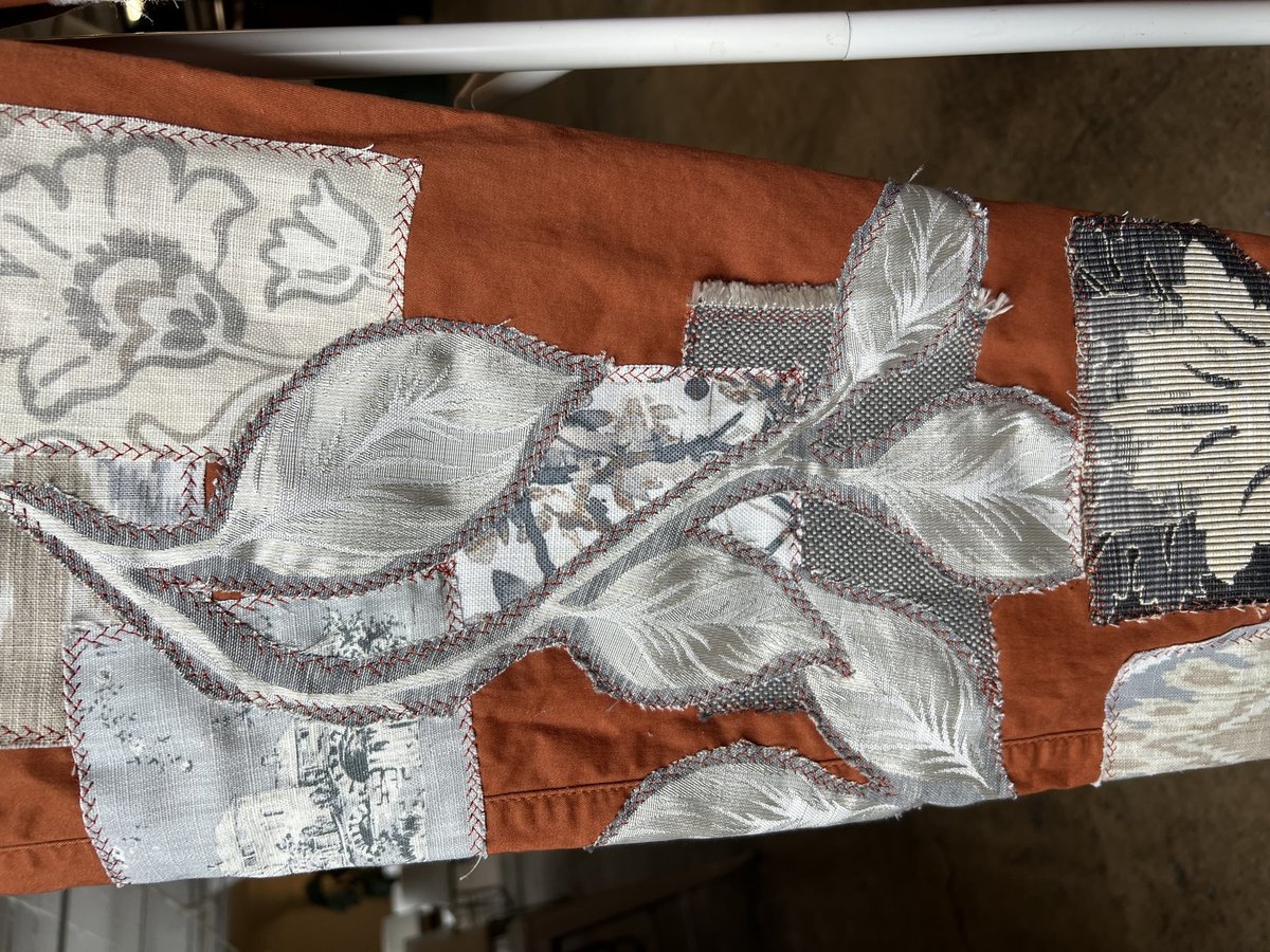 Gray and rust patchwork upcycled pants