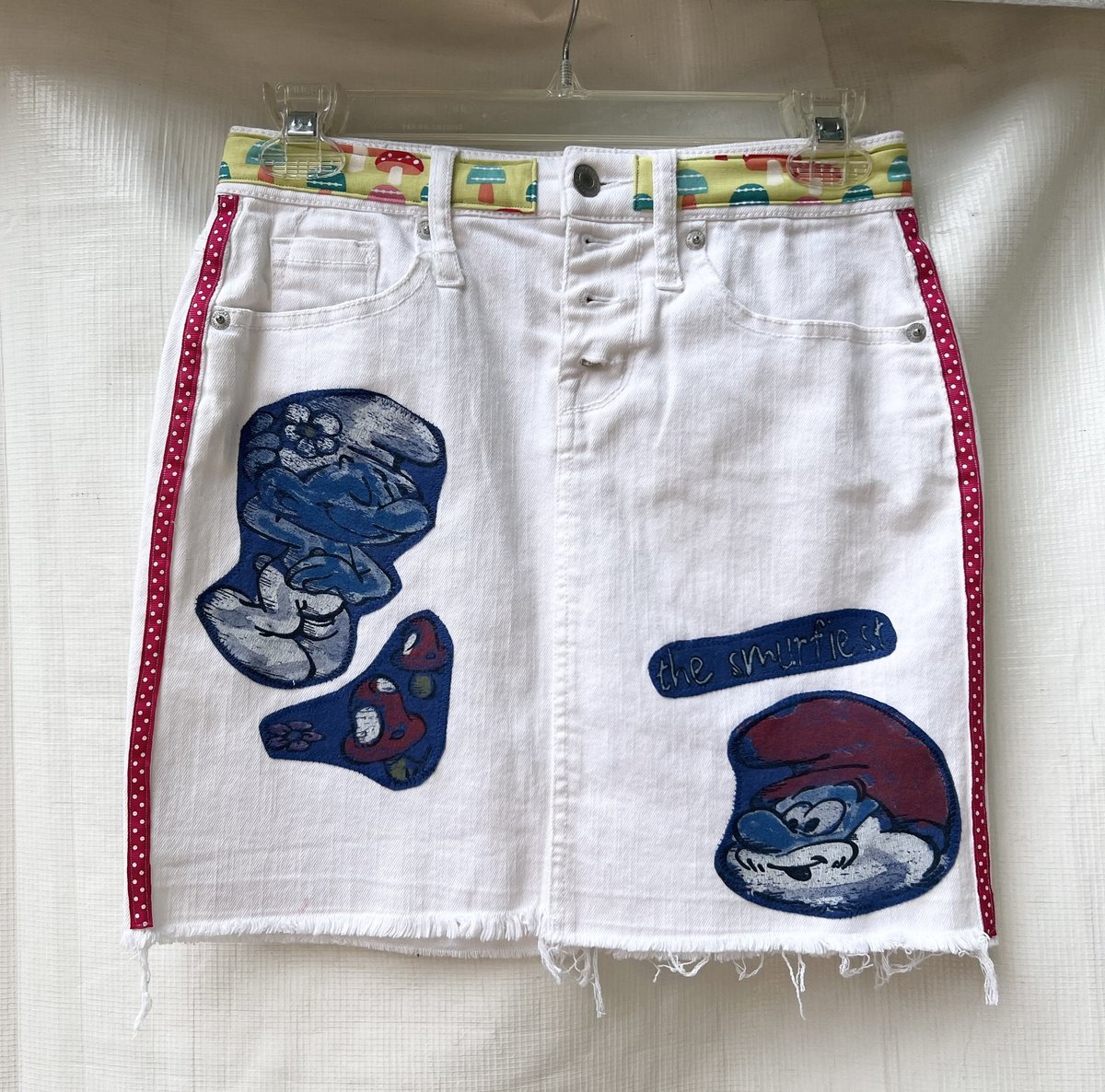 Smurf altered collage skirt