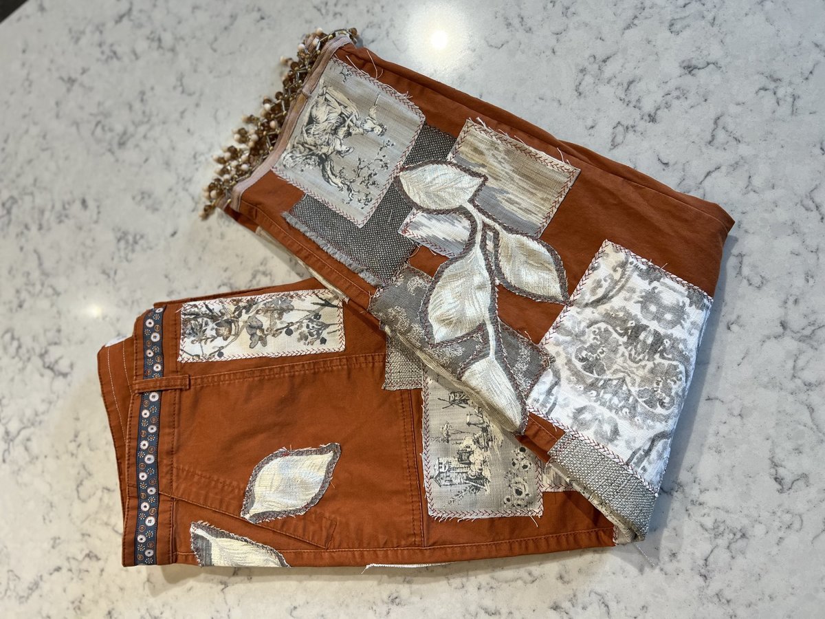 Gray and rust patchwork upcycled pants