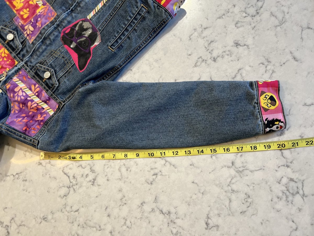Puppy patchwork upcycled Jean jacket youth large