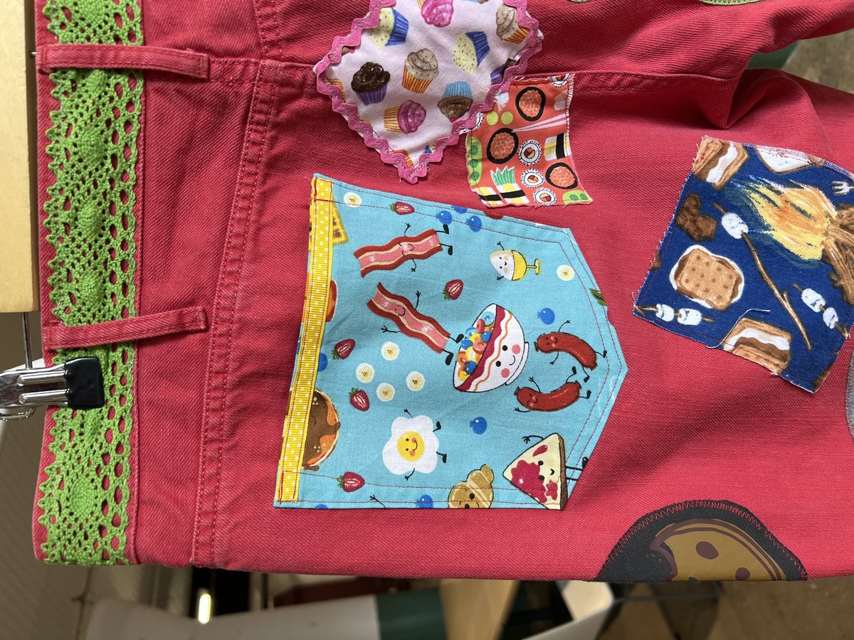 Funny food upcycled patchwork collage jeans