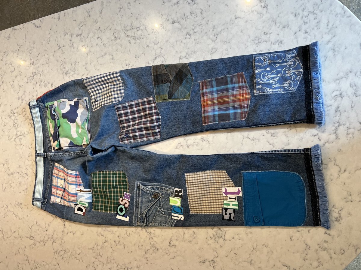 So many pockets upcycled patchwork jeans