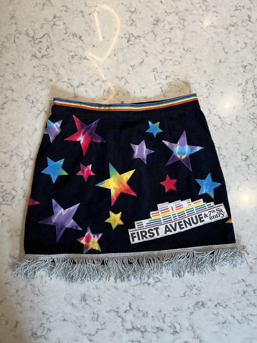 First Avenue rainbow stars tshirt upcycled skirt size M