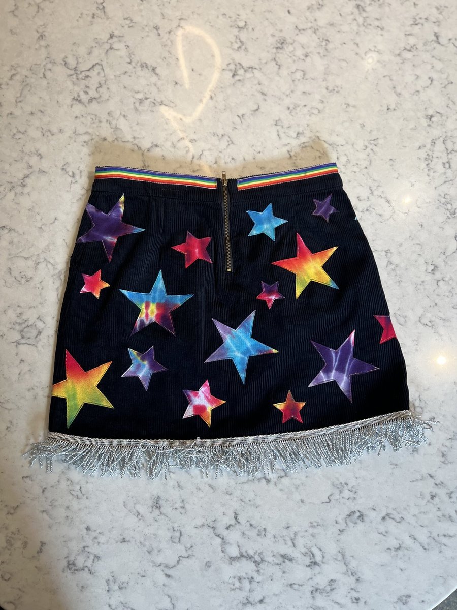 First Avenue rainbow stars tshirt upcycled skirt size M