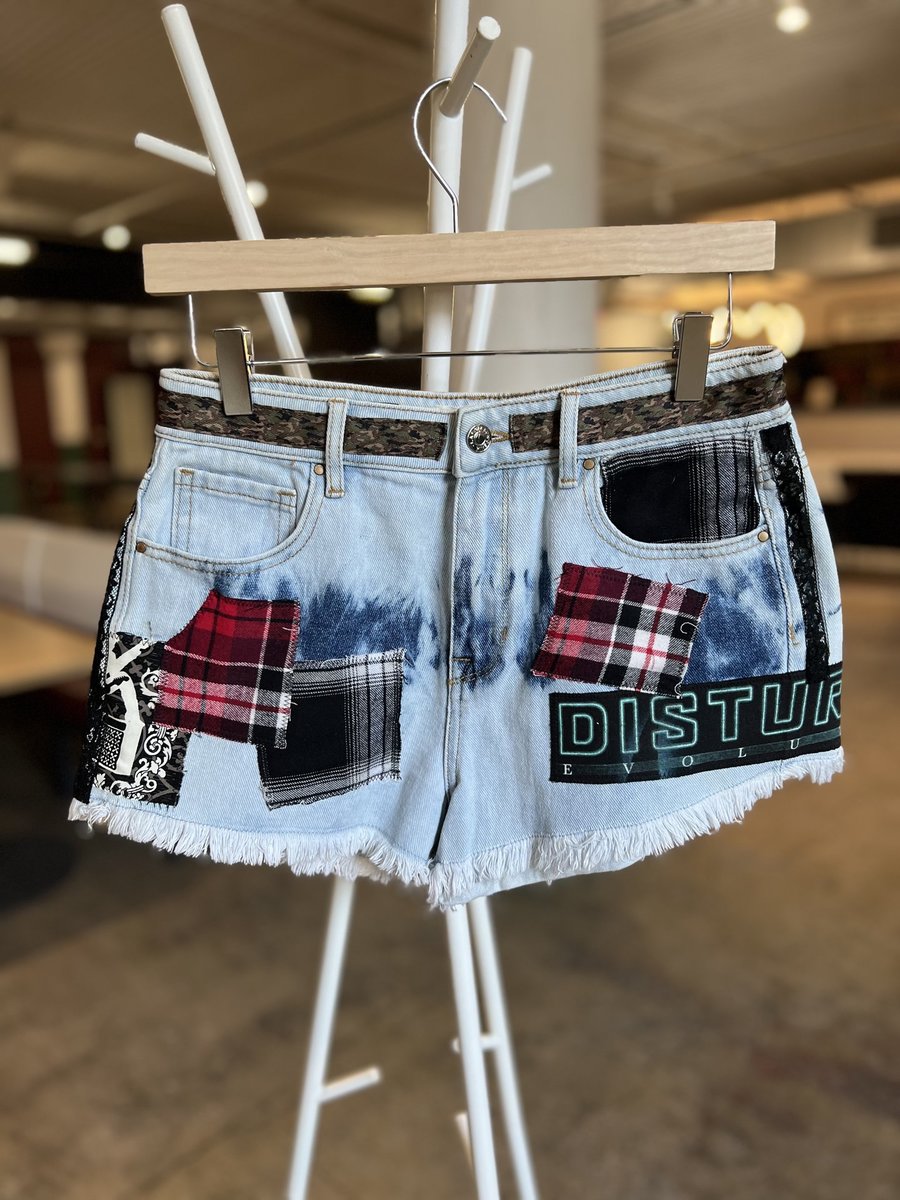 Disturbed patchwork upcycled collage shorts