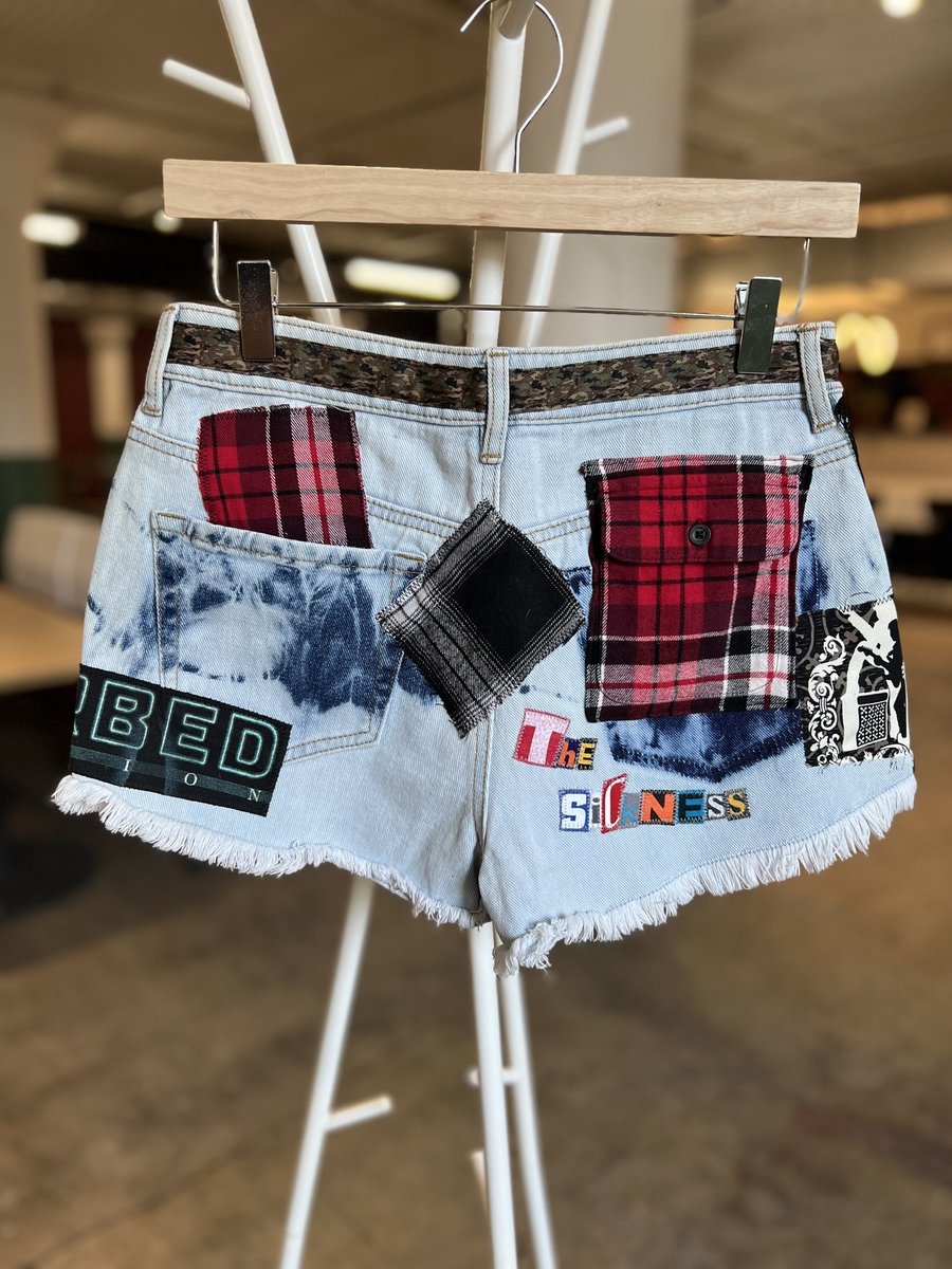 Disturbed patchwork upcycled collage shorts