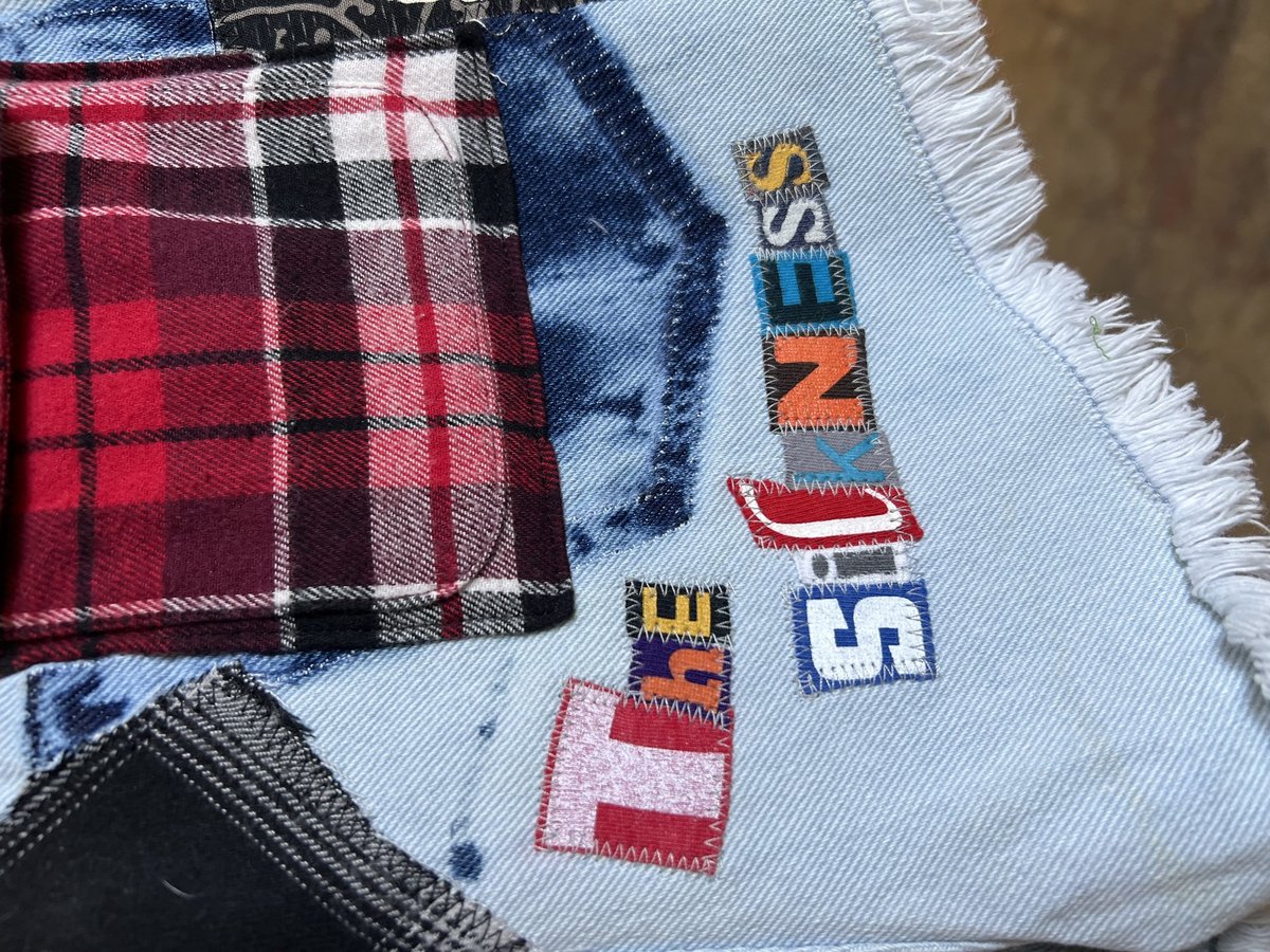 Disturbed patchwork upcycled collage shorts